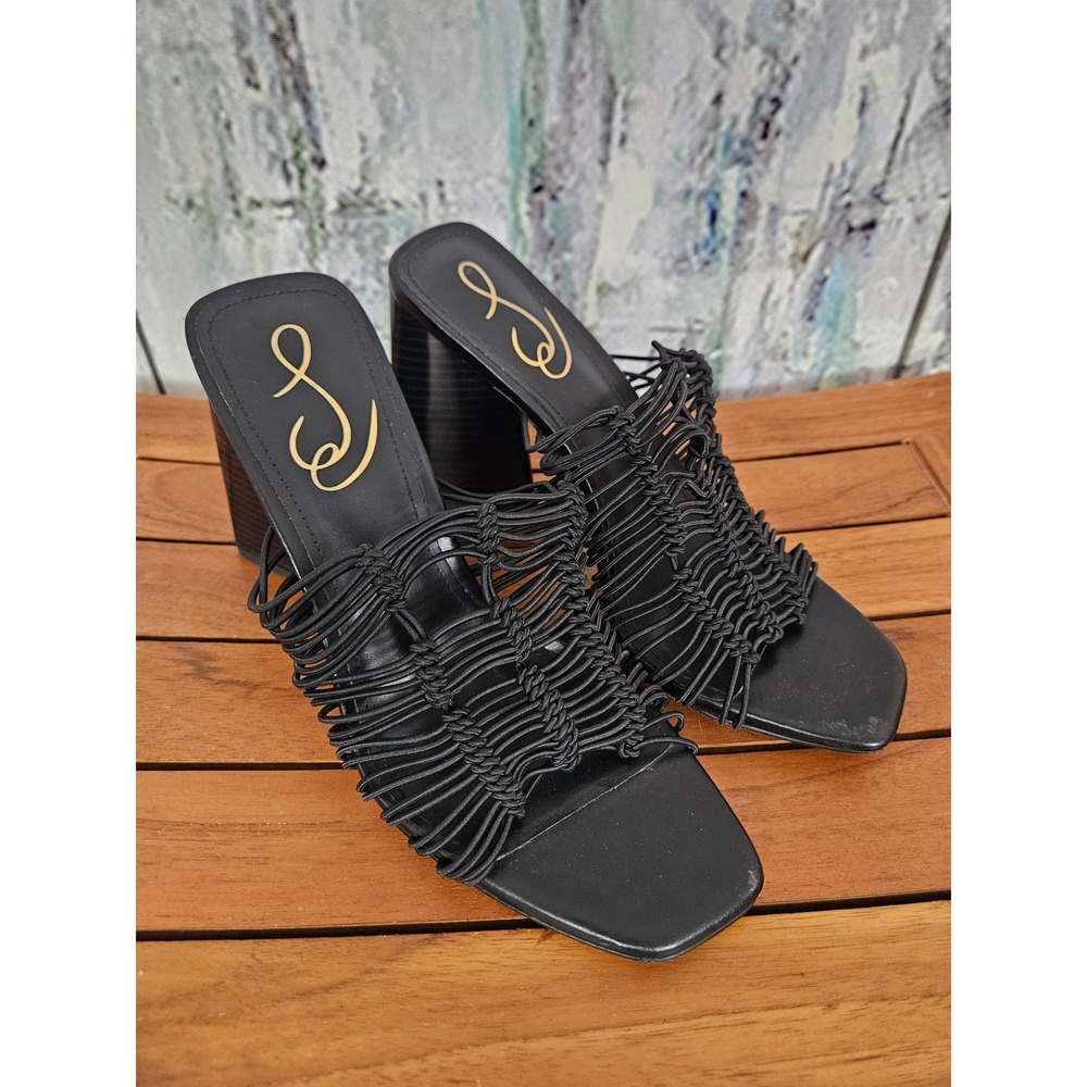 Sam Edelman Laurette Black Caged Block Heel Mules Square Toe Sandals Womens 7.5M